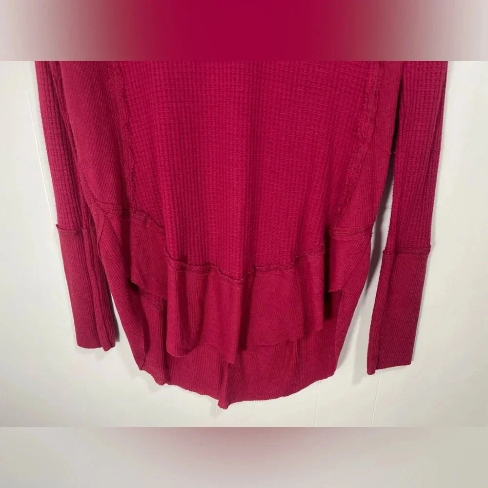 We The Free Free People Red Catalina Waffle Knit Long Sleeve Thermal Tunic - Picture 4 of 9